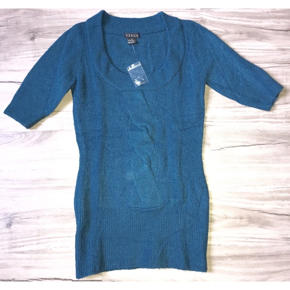 NWOT VENUS TEAL BOUCLE CABLE FRONT SWEATER TOP M